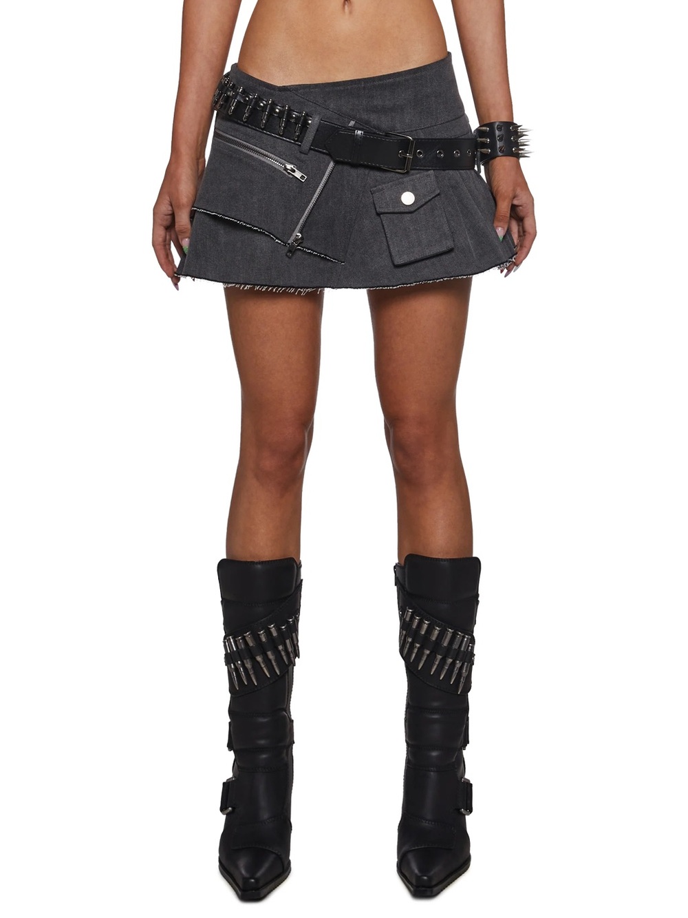 Dolls Kill Charcoal Gray Mini Skirt with Utility Pockets